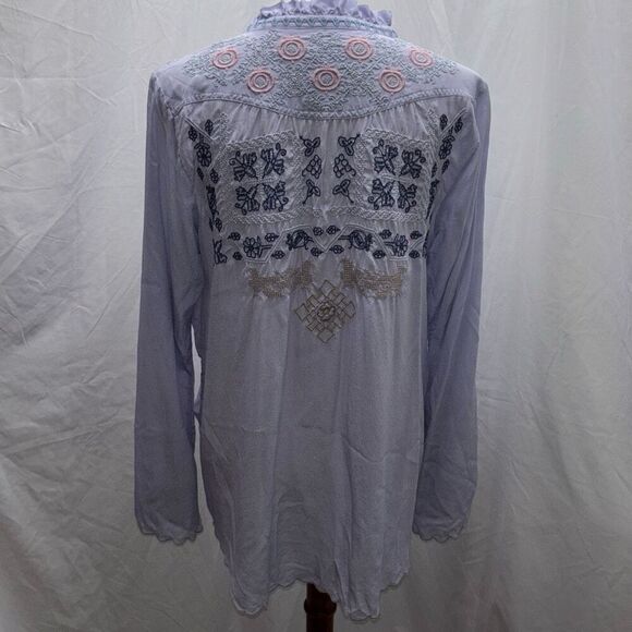 Biya Johnny Was embroidered blouse top silk boho Sz M Periwinkle - Picture 8 of 13